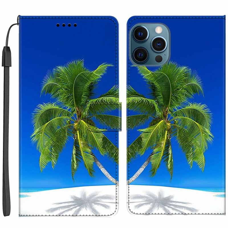 For iPhone 14 Pro Folding Stand PU Leather Phone Case Pattern Printing Flip Wallet Cover with Strap For iPhone 14 Pro Folding Stand PU Leather Phone Case Pattern Printing Flip Wallet Cover with Strap